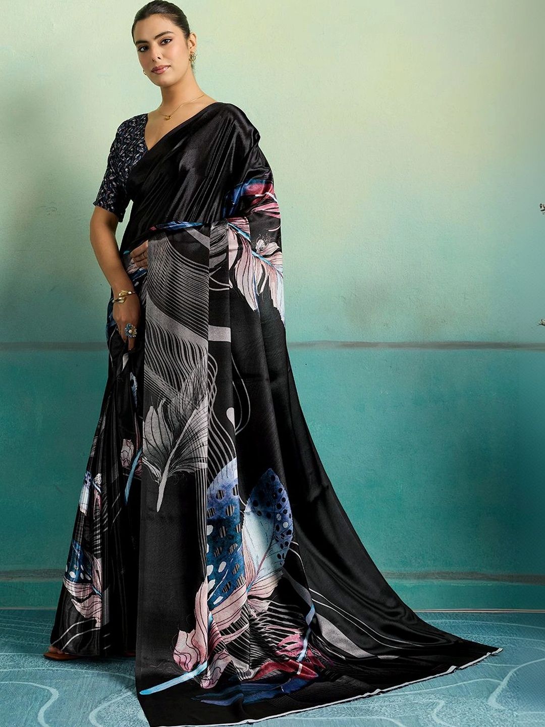 The Textile Hub Floral Satin Saree-picture-54