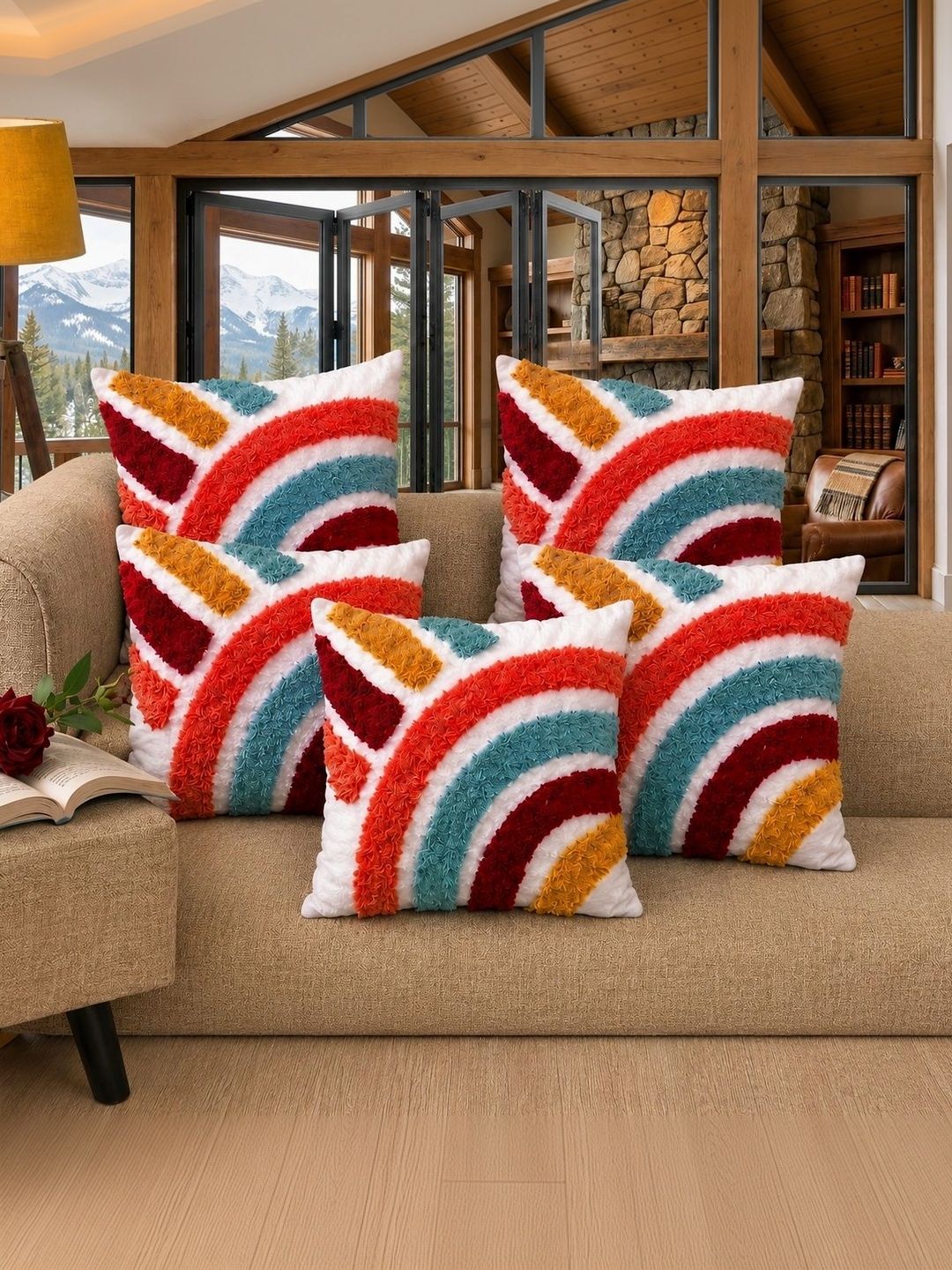 Sawariya Seth Decor Multicoloured Set of 5 Abstract Square Cushion Covers-picture-21