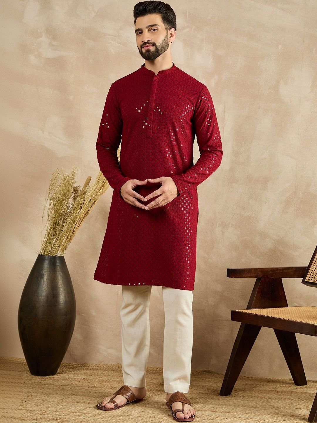 House of Pataudi Men Sequinned Kurta-picture-43