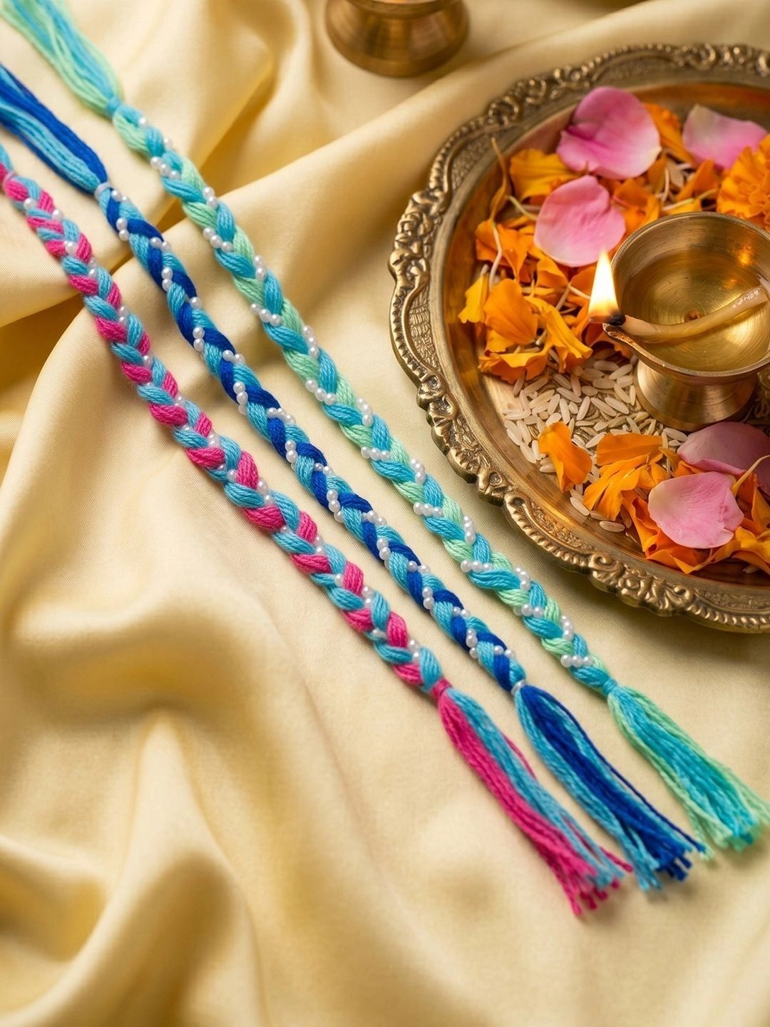 NVR Set Of 3 Multicolor Thread Rakhi With Roli Chawal Chandan Mishri-picture-29