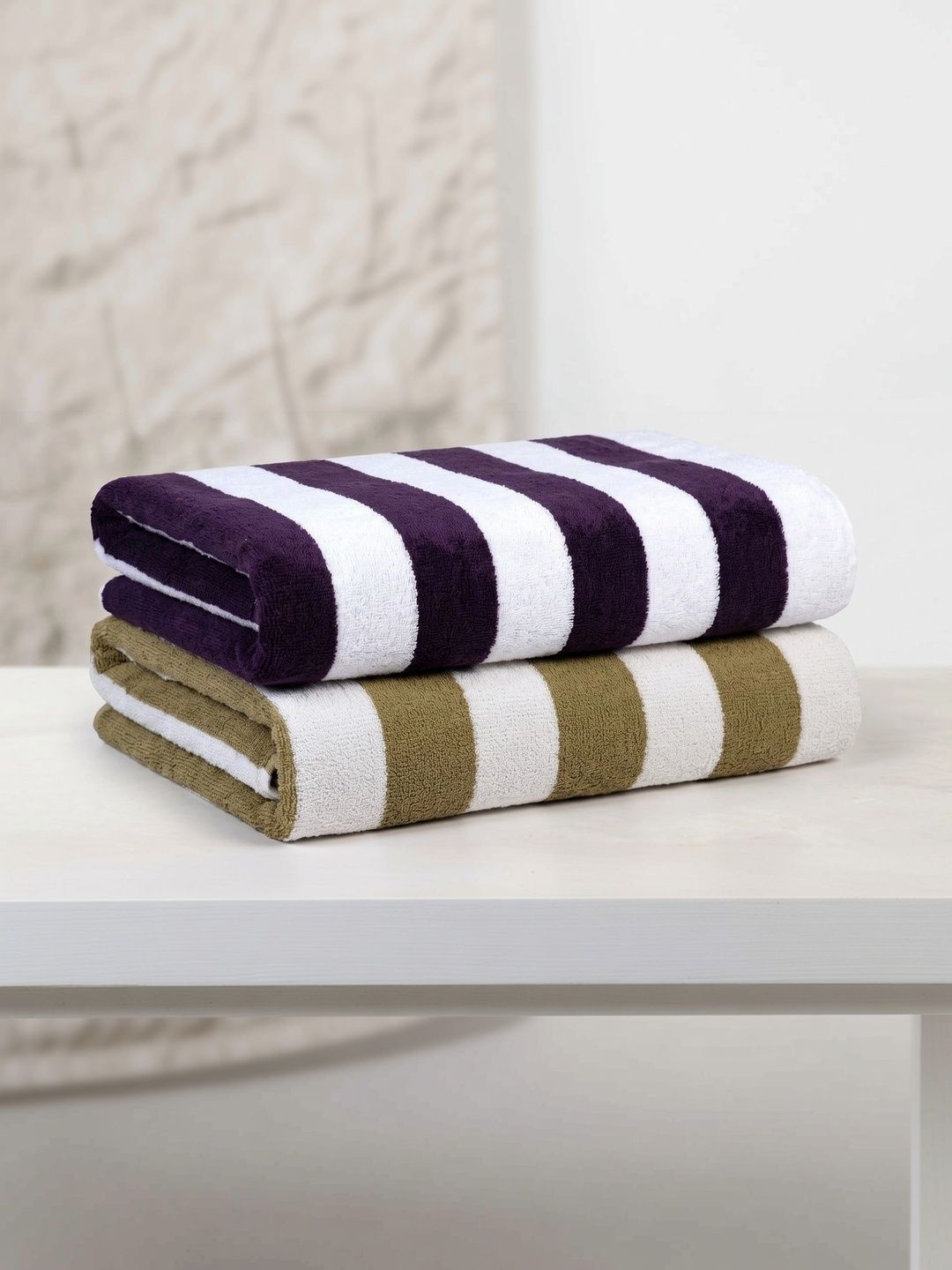 Hornbill Enterprises 2-Pcs Purple & Brown Striped Pure Cotton 500 GSM Beach Towels-image-48