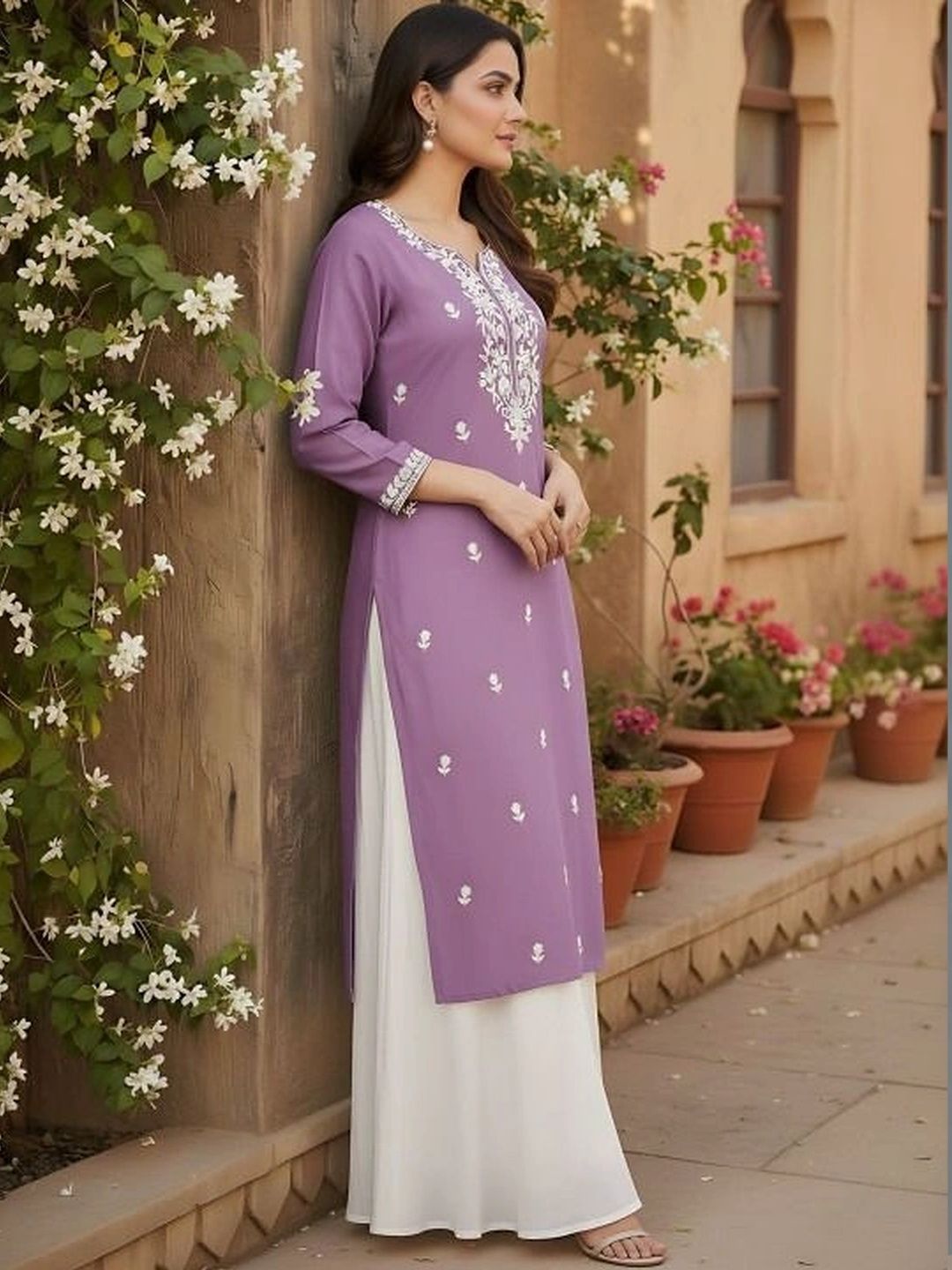 ROOP AYU Ethnic Motifs Embroidered V-Neck Thread Work Thread Work Kurti-picture-56