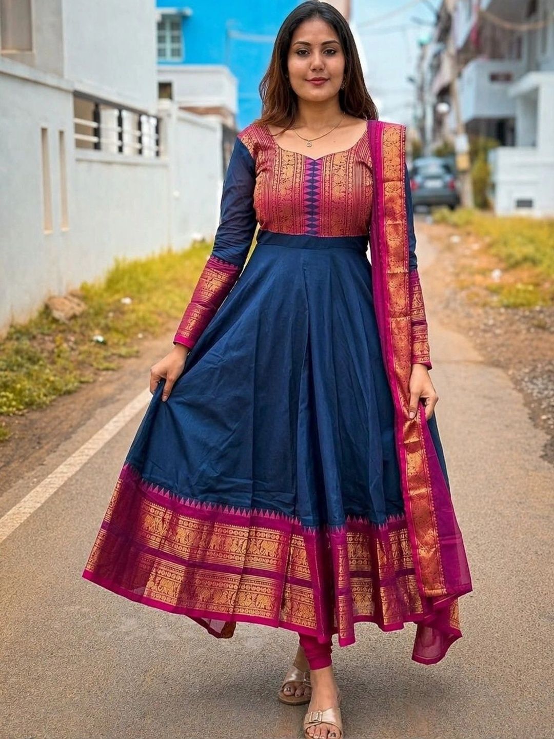KALINI Women Ethnic Motifs Empire Chanderi Cotton Kurta With Dupatta-image-24