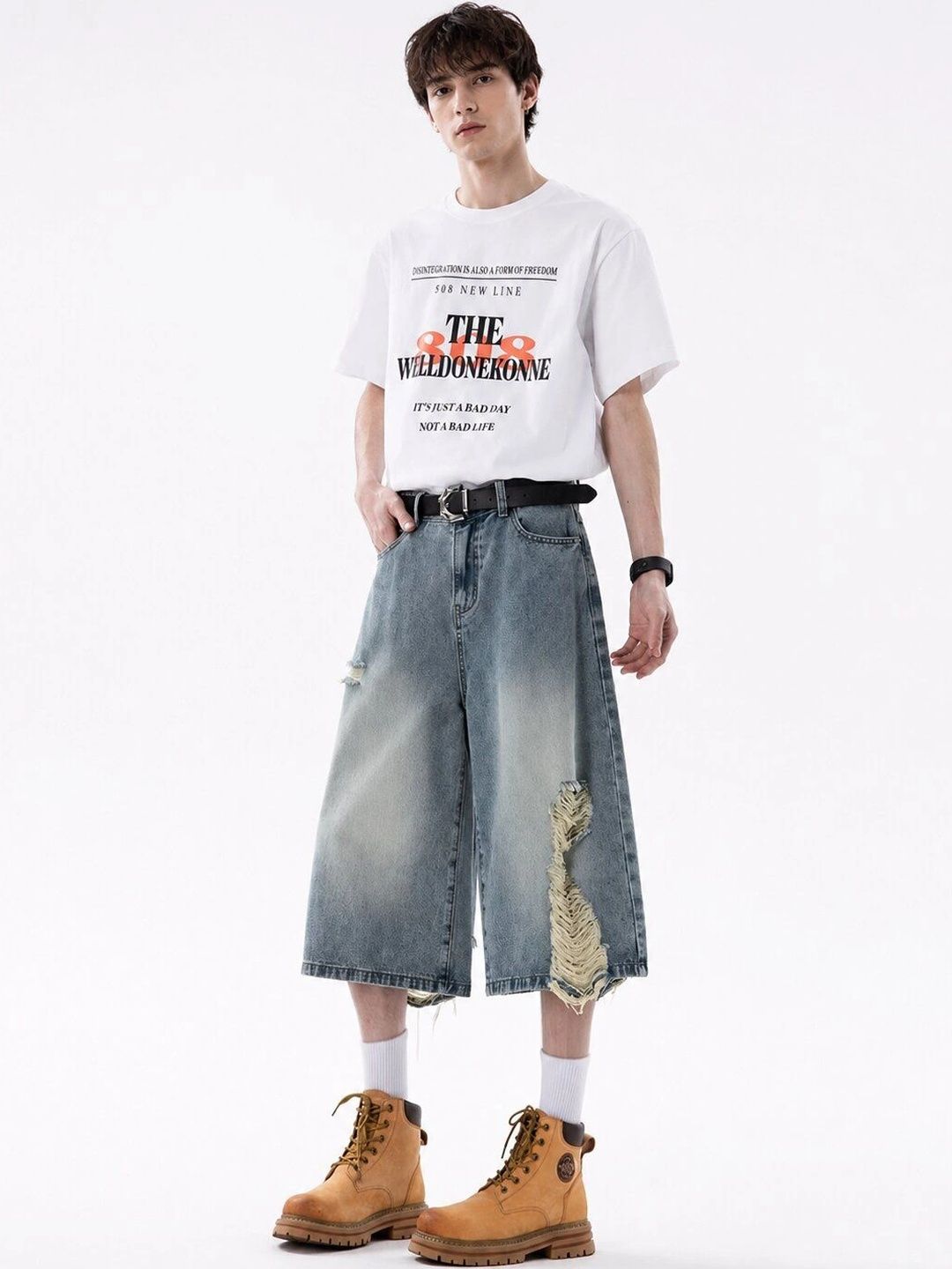 Suo Men Washed Denim Denim Shorts Technology-picture-31