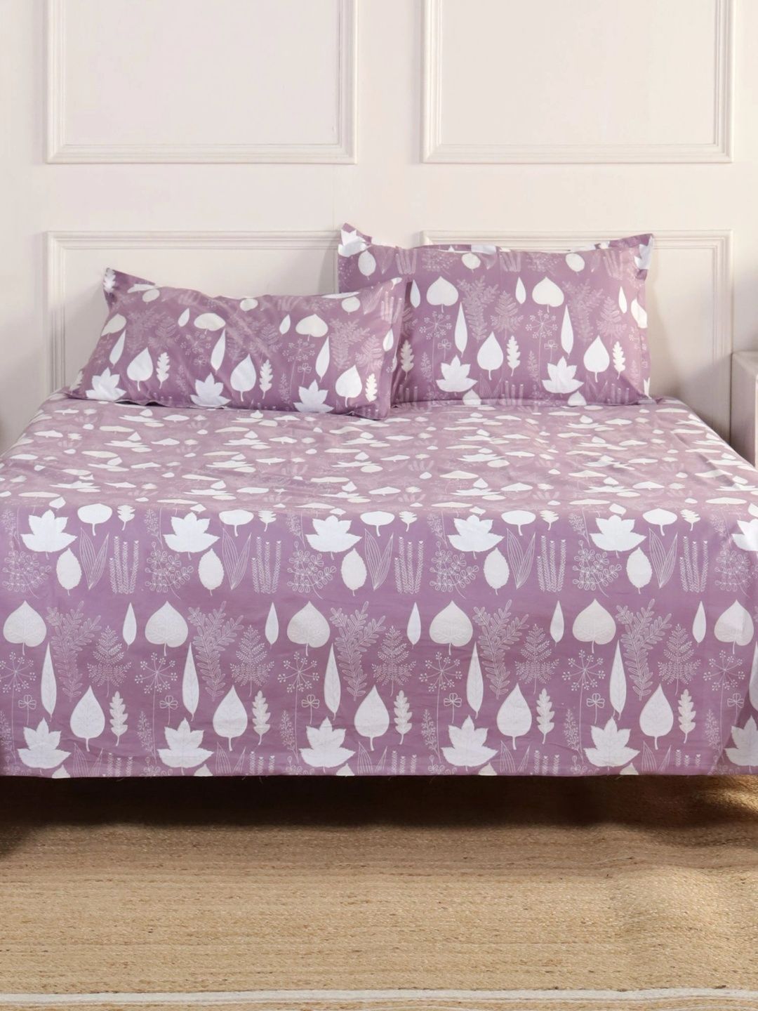 Homeful Style Purple & White Floral 120 TC King Bedsheet with 2 Pillow Covers-image-38