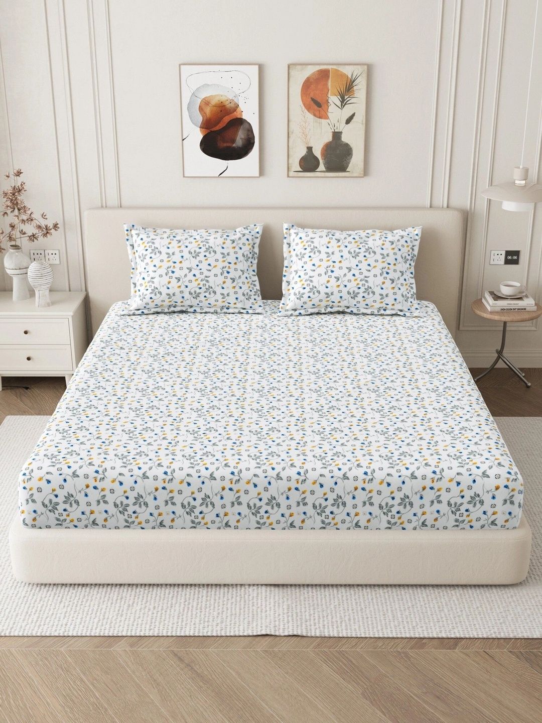Homeful Style Blue & Yellow Floral 160 TC Queen Bedsheet with 2 Pillow Covers-image-16