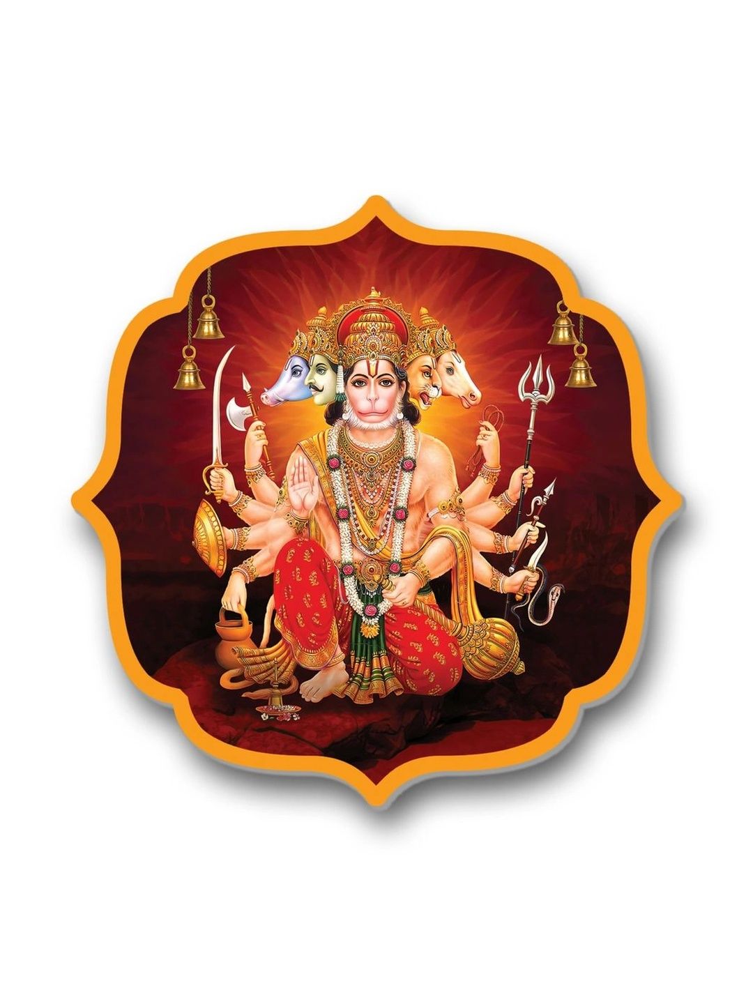 Evercaregifts Orange & White Panchmukhi Hanuman Acrylic Self Adhesive Wall Sticker-picture-53
