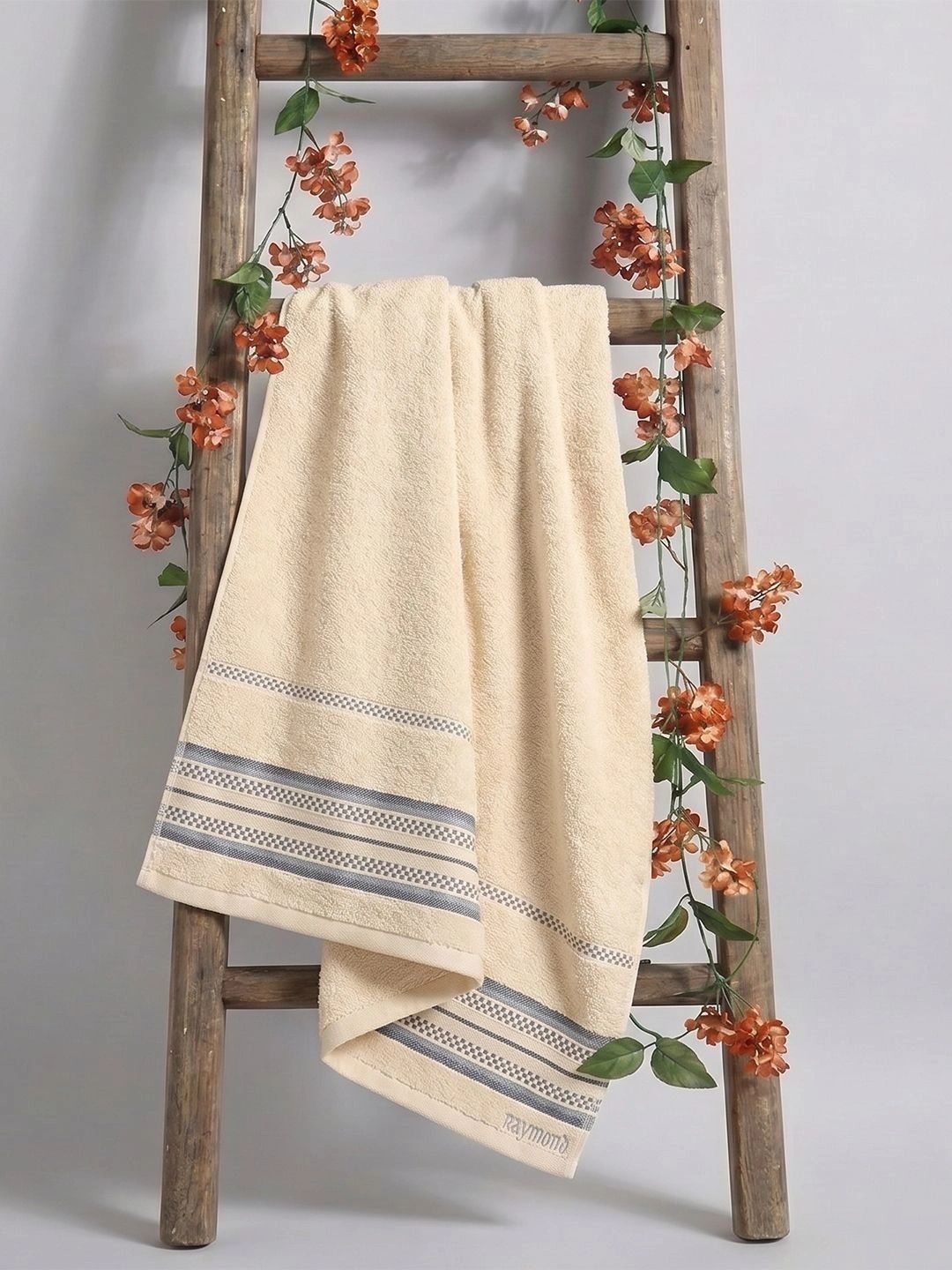Raymond Home Beige 1 Striped Cotton 350 GSM Bath Towel