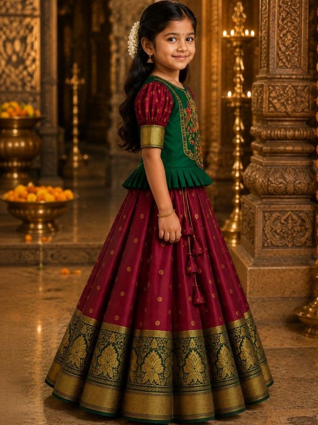 Ethzy Girls Embroidered Thread Work Ready to Wear Lehenga &-image-29