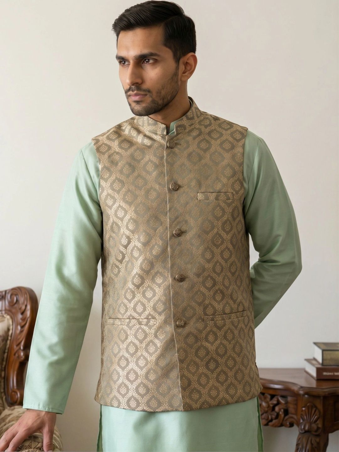 Jompers Woven Design Woven Nehru Jackets-picture-37