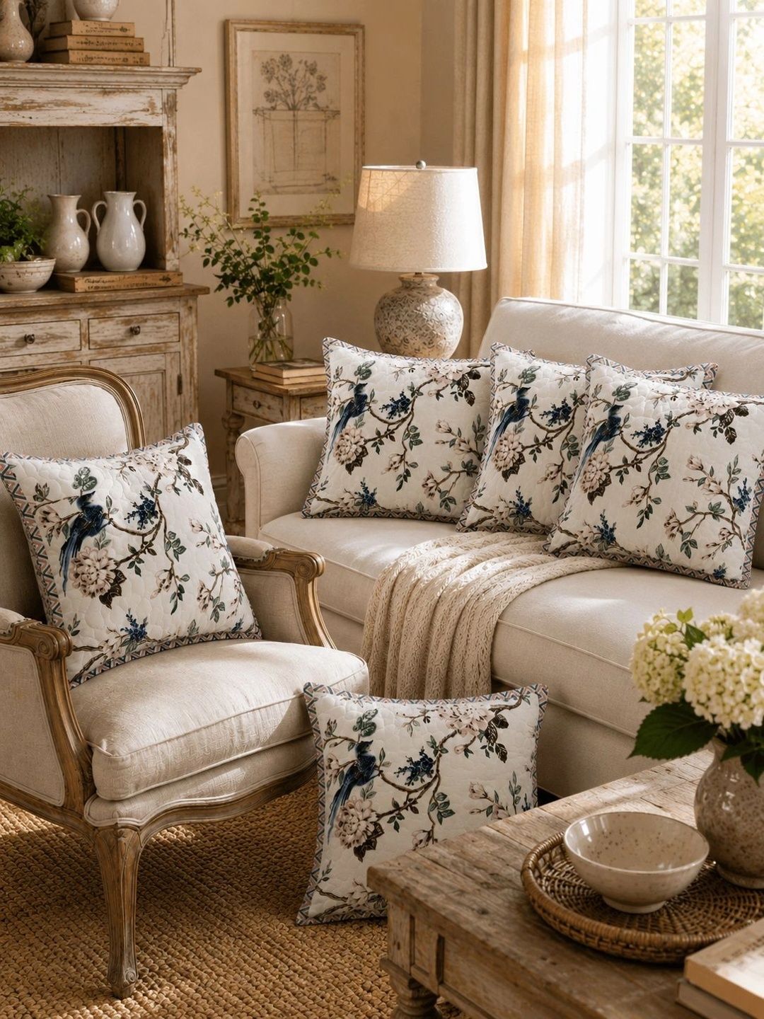 Aura Off White Set of 5 Floral Square Cushion Covers-picture-13