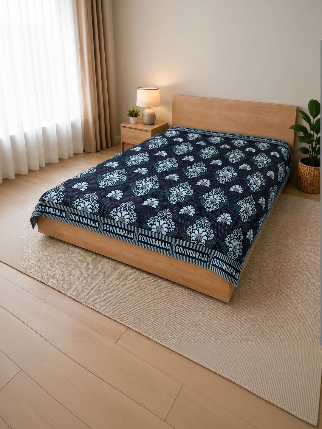 TUNI MANI Blue & Maroon Floral AC Room 300 GSM Dohar-picture-12