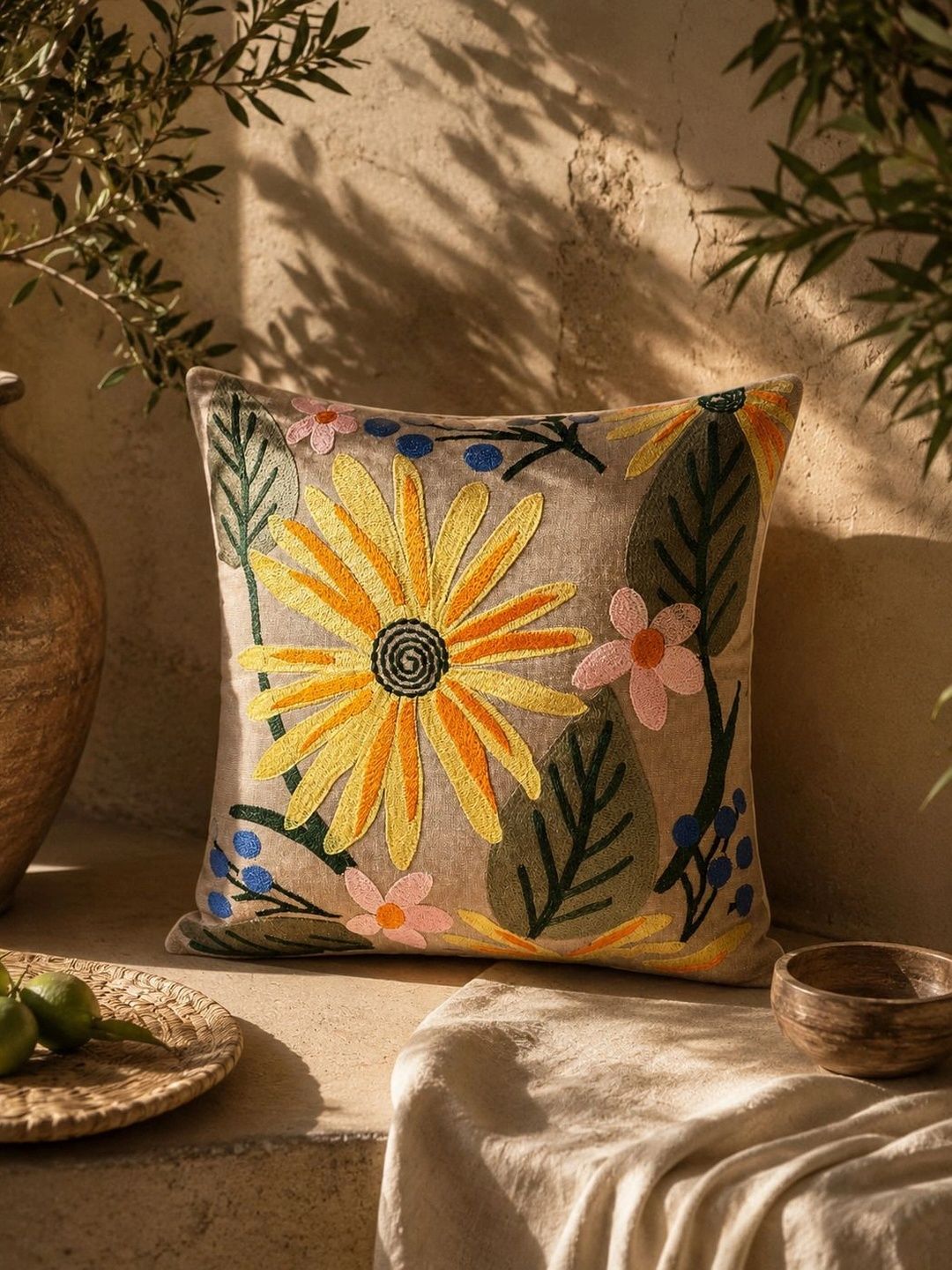Mezposh Beige & Multicoloured Floral Square Cushion Covers-image-38