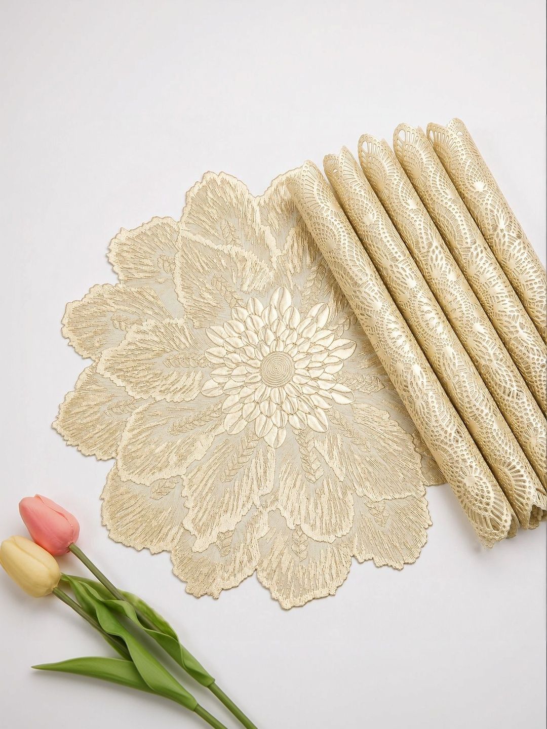 Dakshya Industries 6 Pieces Textured Round Table Placemats-picture-32