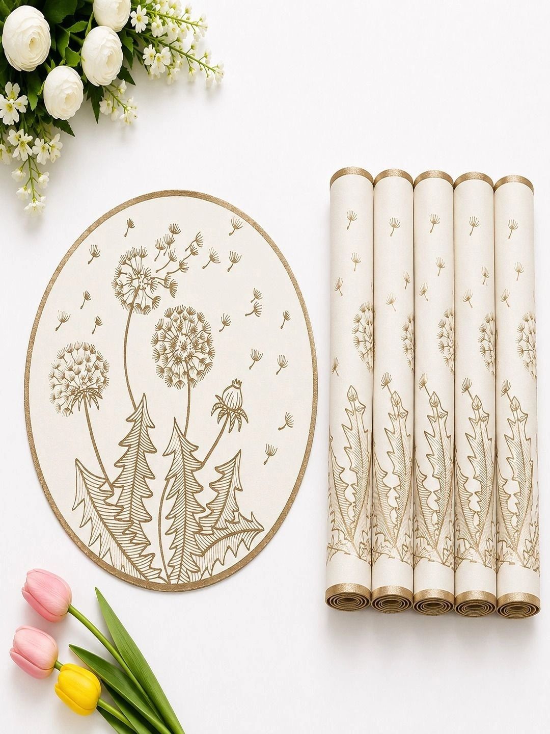 Dakshya Industries 6 Pieces Beige Round Table Placemats-picture-20