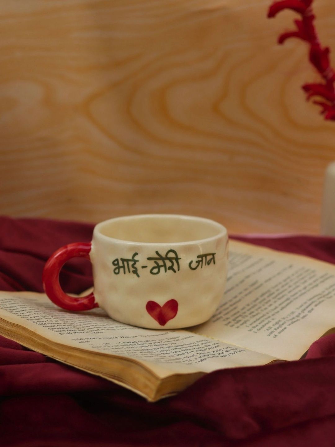 WEAVING HOMES Red & White Printed Ceramic Cup - 200 ml-image-12