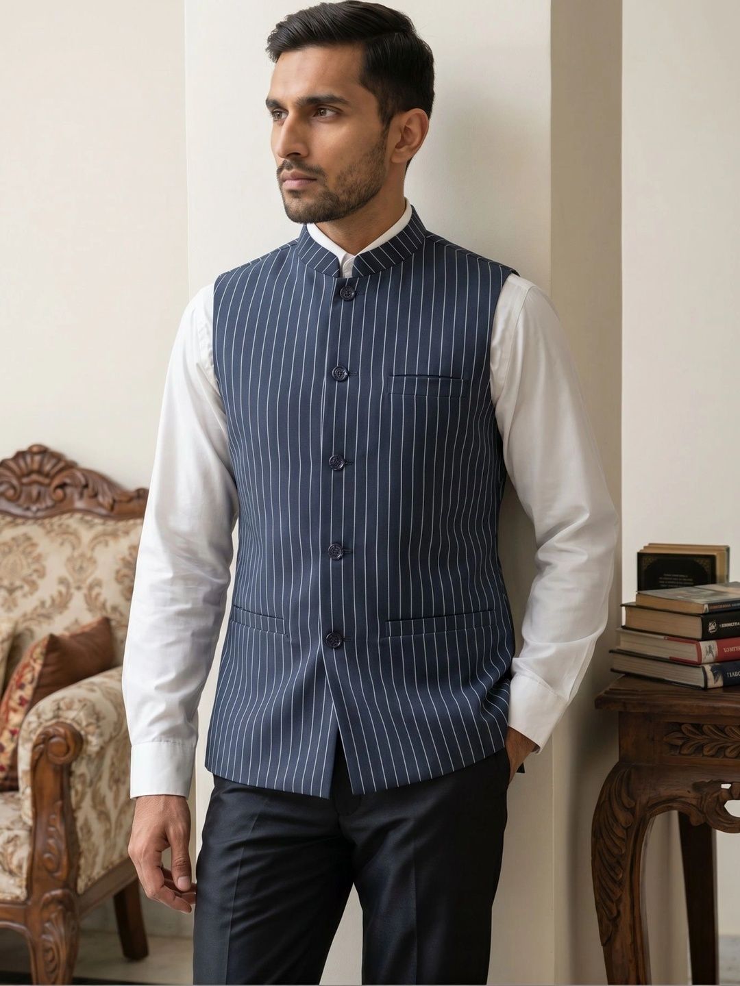 Jompers Striped Satin Nehru Jackets-picture-44