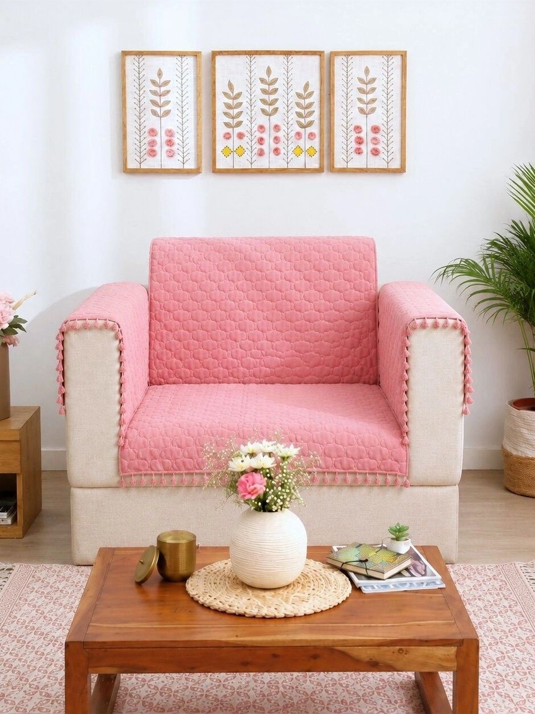 eyda Pink 3 Piece Sofa Cover With Arms-picture-49