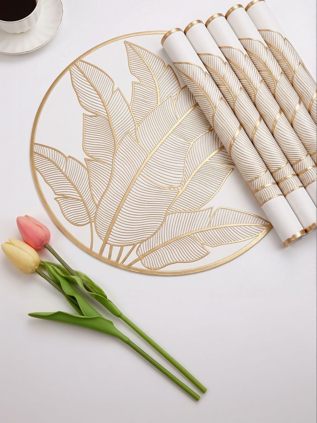 Dakshya Industries 6 Pieces White Textured Round Table Placemats-picture-23
