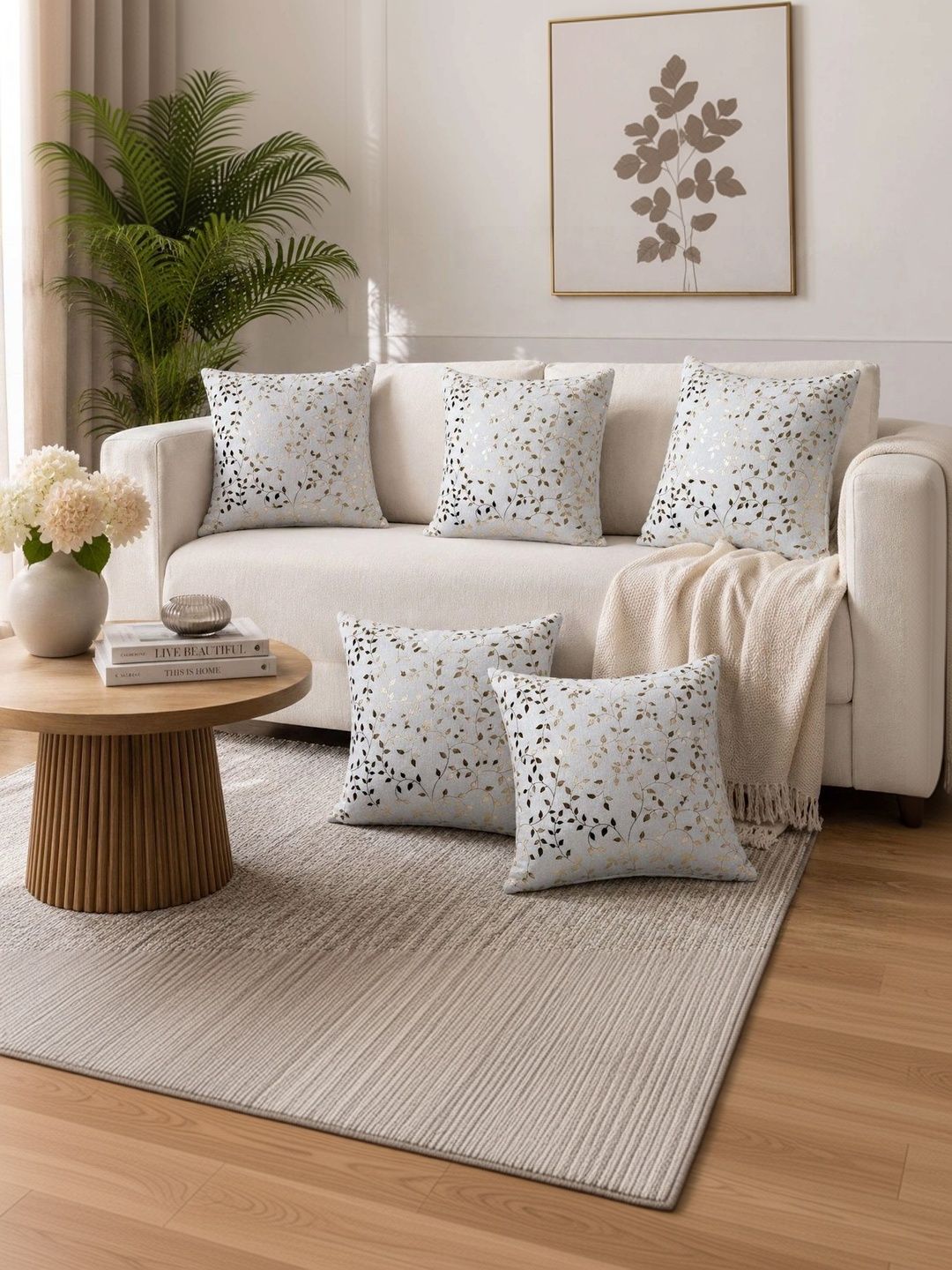 MONKDECOR White Set of 5 Velvet Square Cushion Covers-picture-29