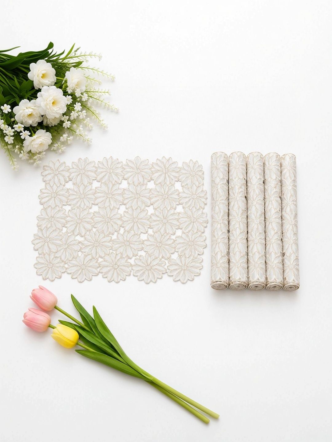 Dakshya Industries 6 Pieces Beige Rectangle Table Placemats-picture-58