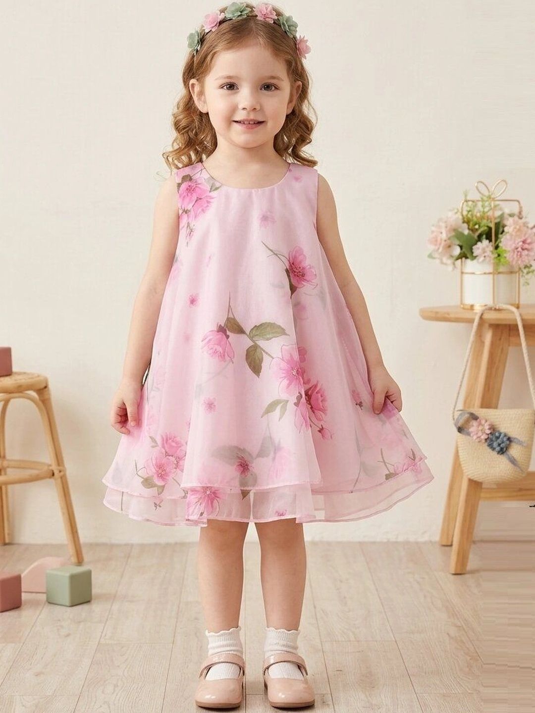 Pixel Punk Floral Print Ruffled A-Line Dress-picture-40