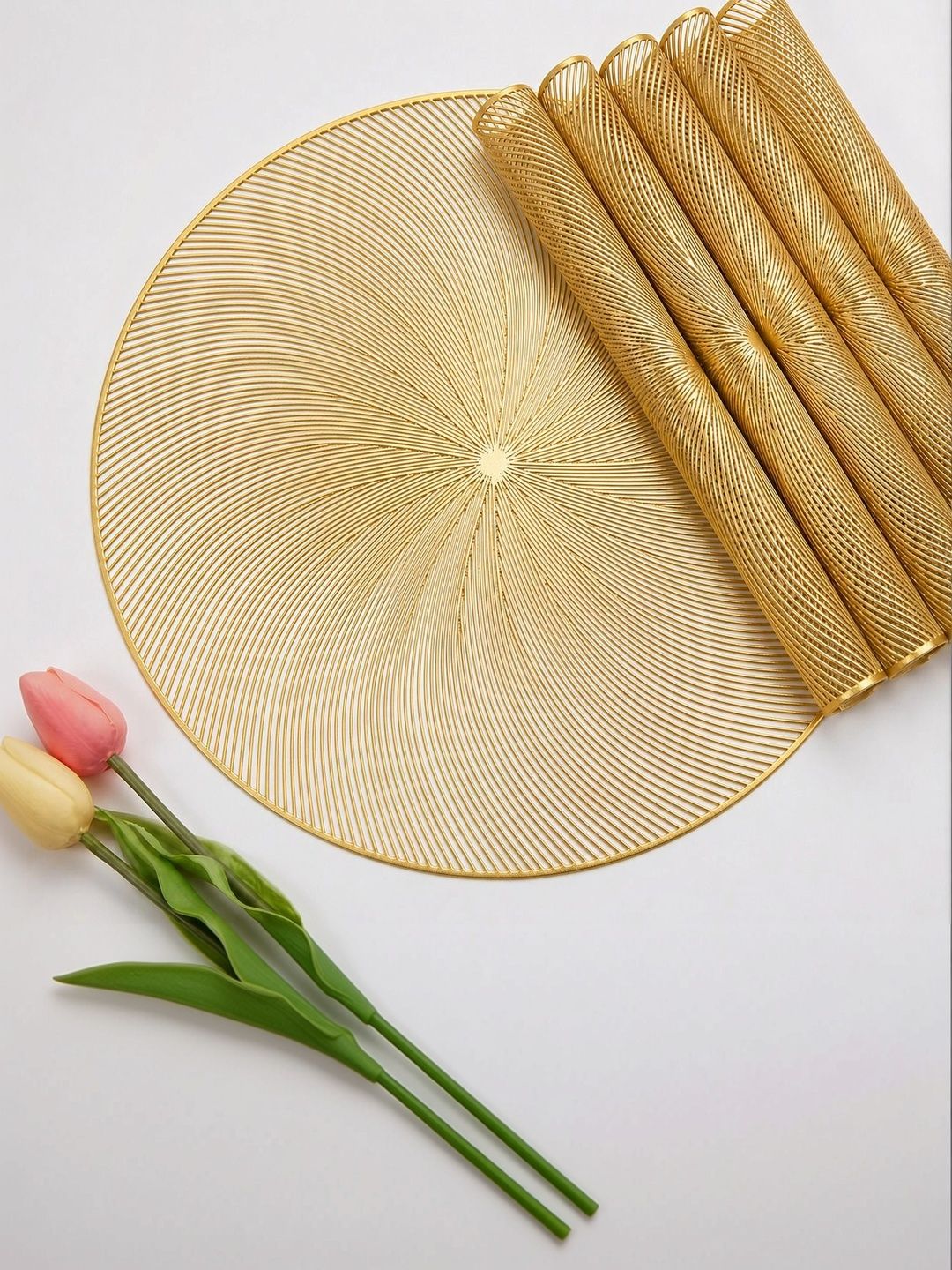 Dakshya Industries 6 Pieces Beige Round Table Placemats-picture-51