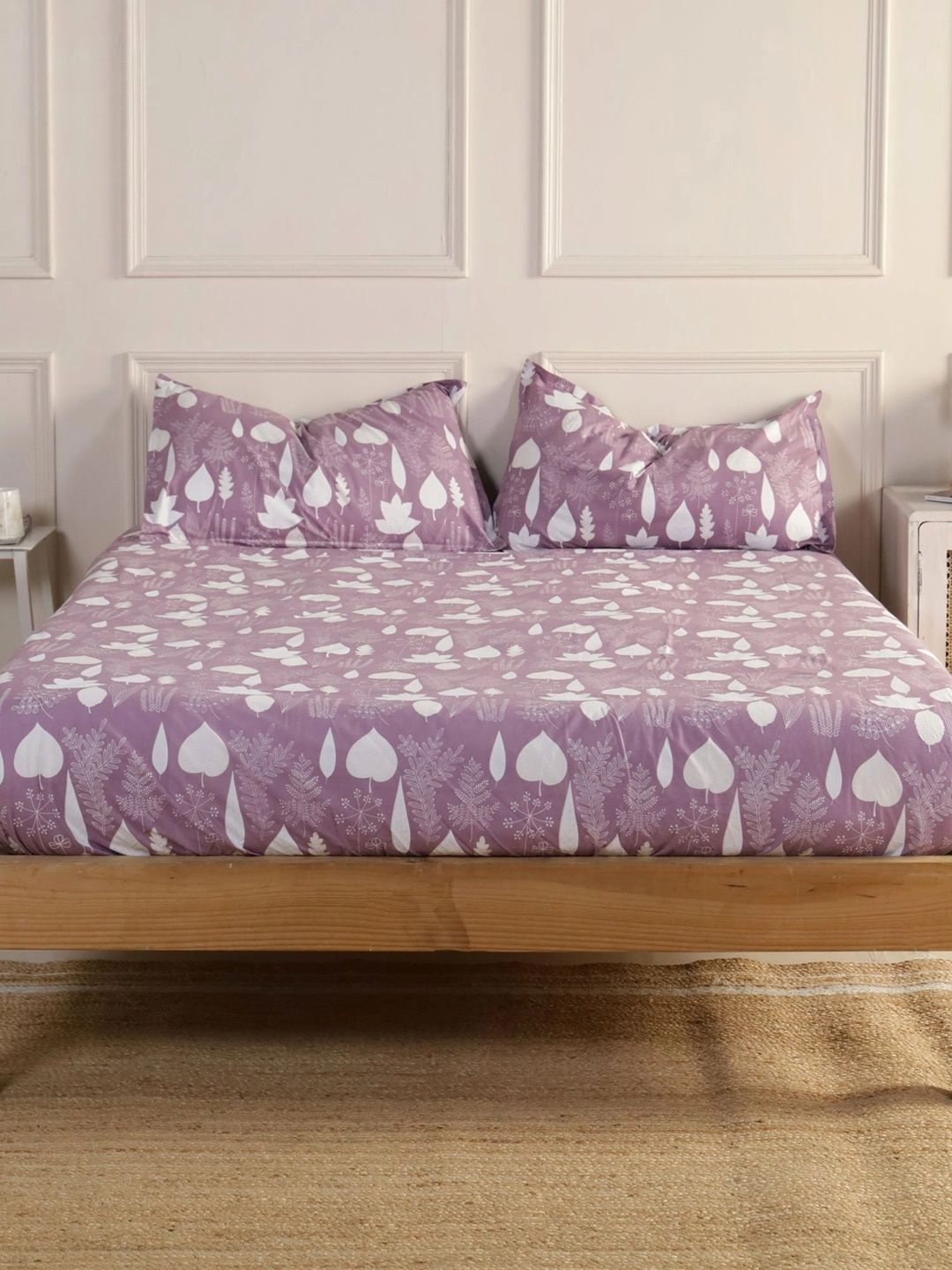 Homeful Style Purple & White Floral 120 TC King Bedsheet with 2 Pillow Covers-image-39