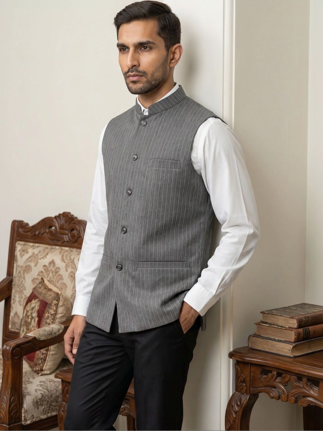 Jompers Striped Satin Nehru Jackets-picture-41