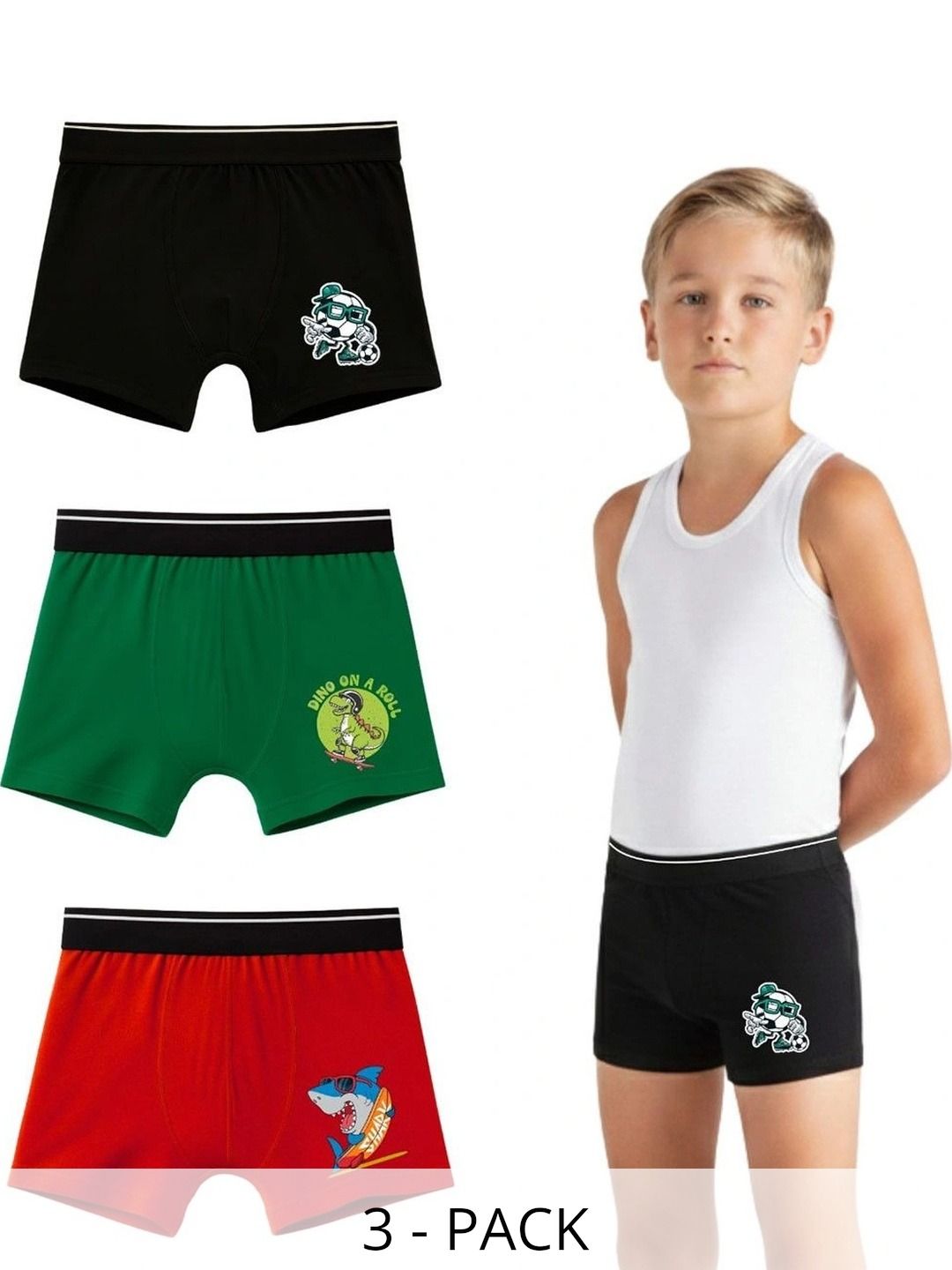 ADORE A BOO Boys Pack of 3 Cotton Assorted Printed Trunks-picture-16