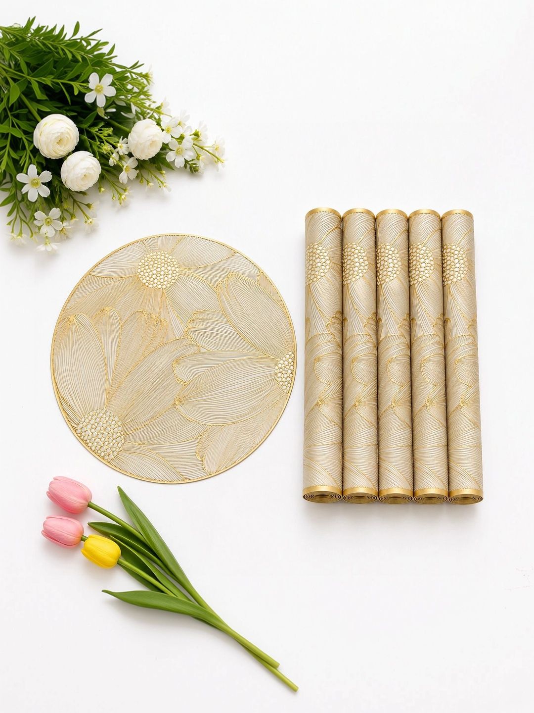 Dakshya Industries 6 Pieces Textured Round Table Placemats-picture-20