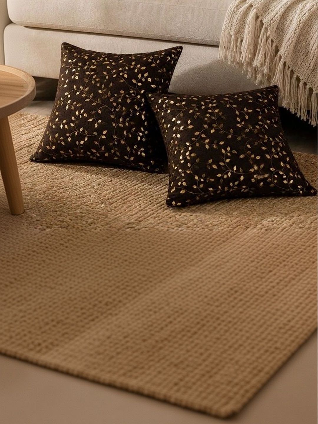 TANLOOMS Brown Set of 2 Floral Velvet Square Cushion Covers-picture-40
