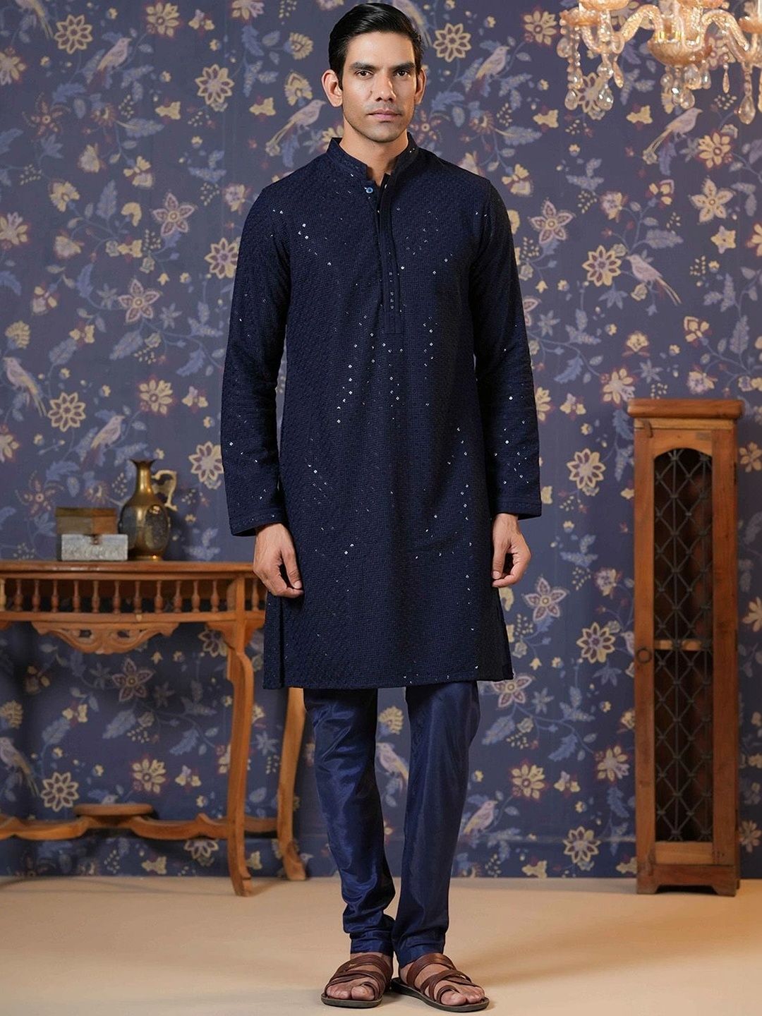 House of Pataudi Men Sequinned Kurta-picture-37