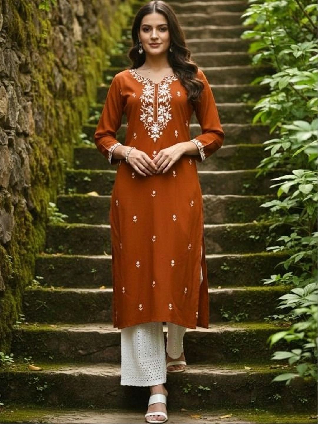 ROOP AYU Ethnic Motifs Embroidered V-Neck Kurti-picture-11