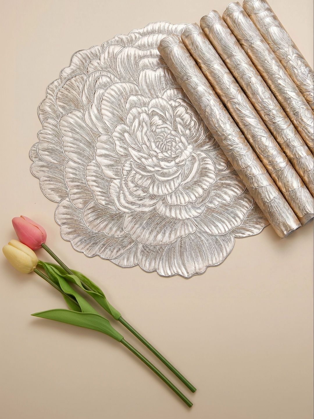 Dakshya Industries 6 Pieces Beige Round Table Placemats-picture-55