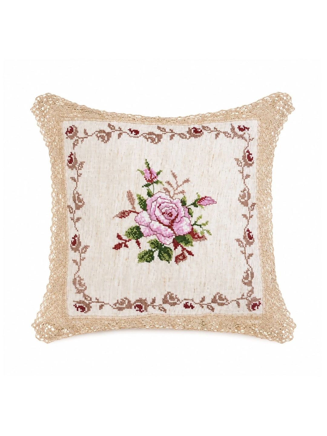 MONKDECOR White Set of 2 Floral Linen Square Cushion Covers-picture-24