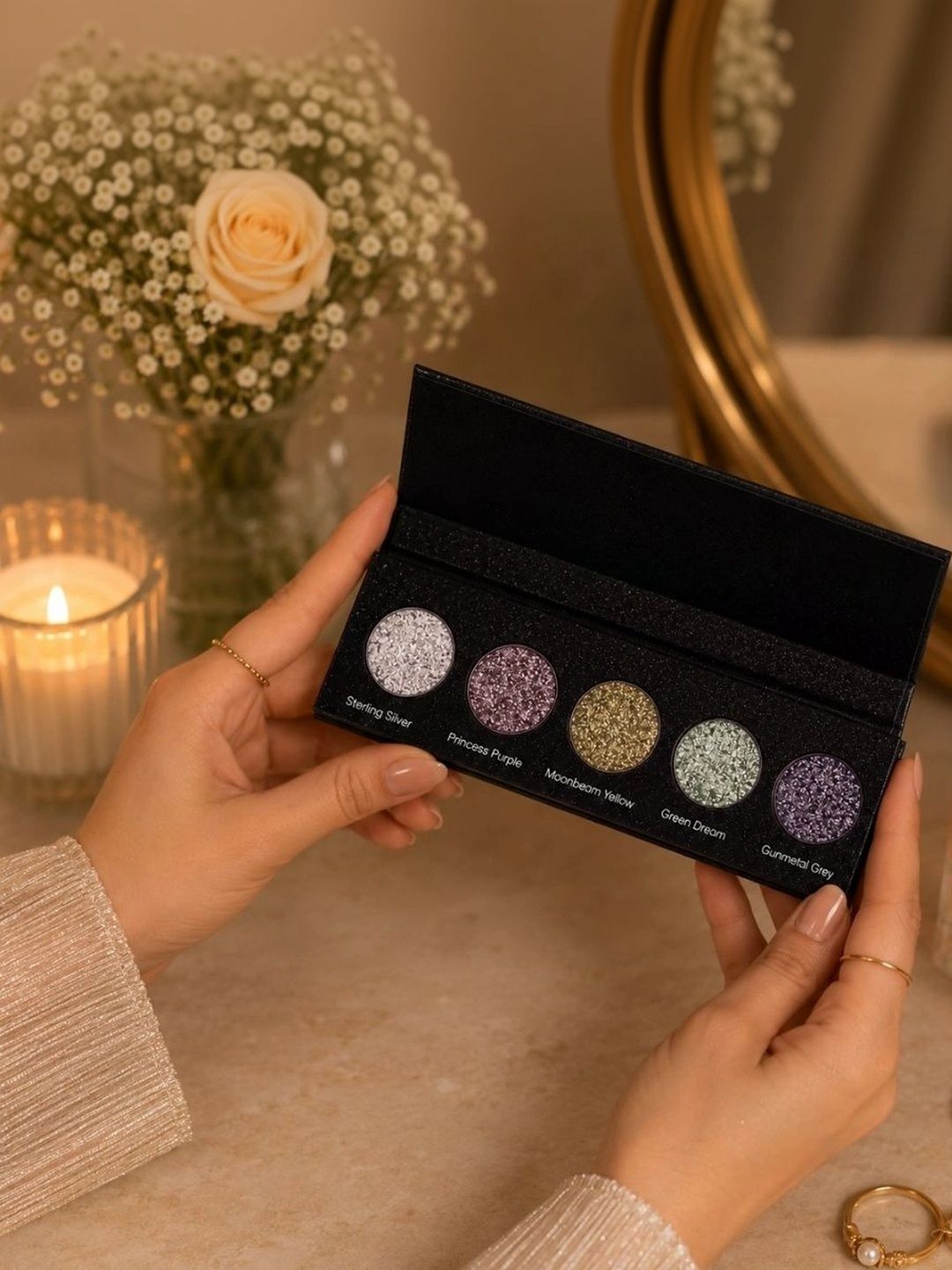 AMY LASHES 5 Colours Pressed Metallic Eyeshadow Palette - 96 g -Midnight Magic-image-23