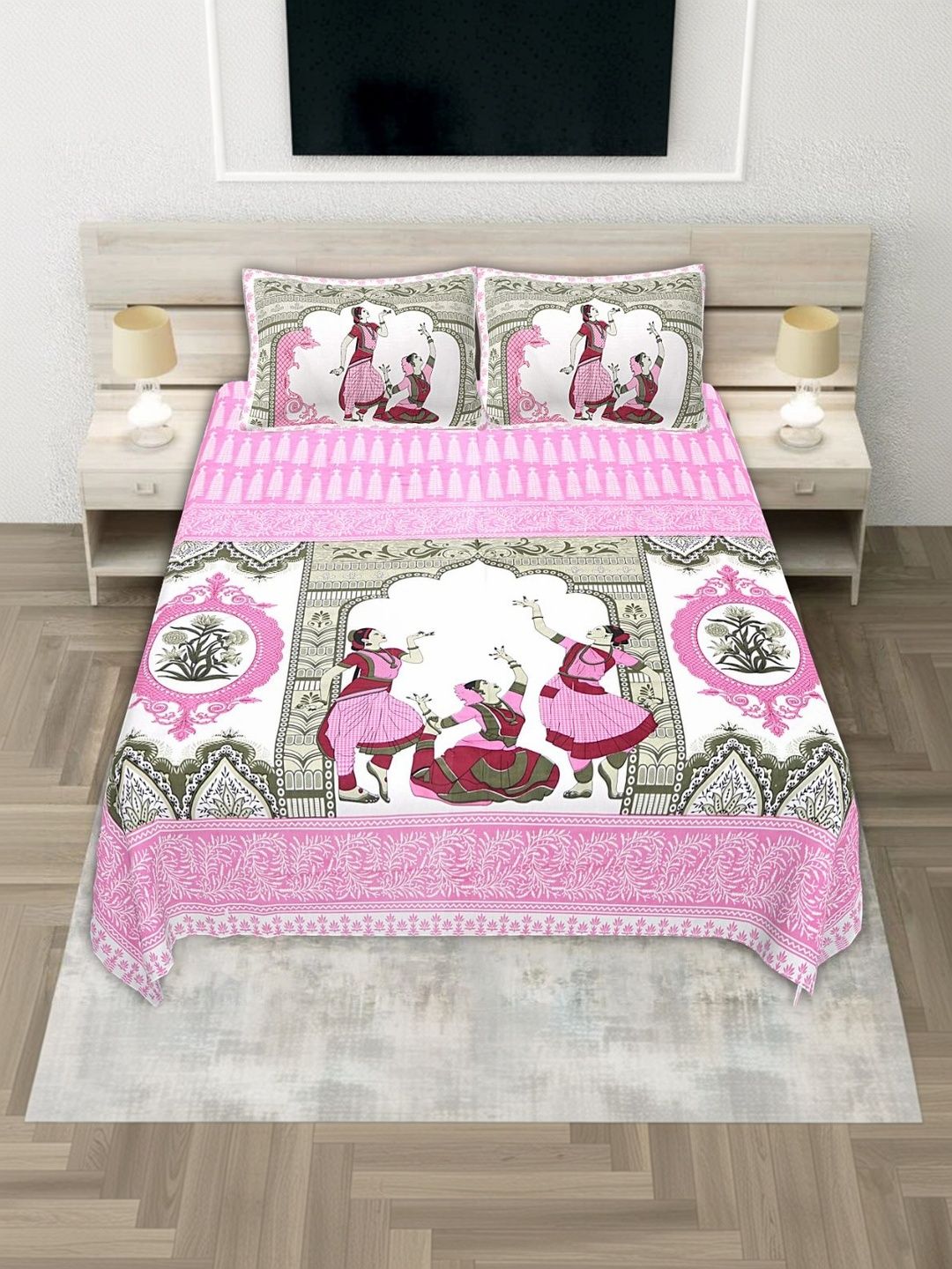 JANGID INDUSTRYS Magenta & White 210 TC Bedsheet with 2 Pillow Covers-image-45