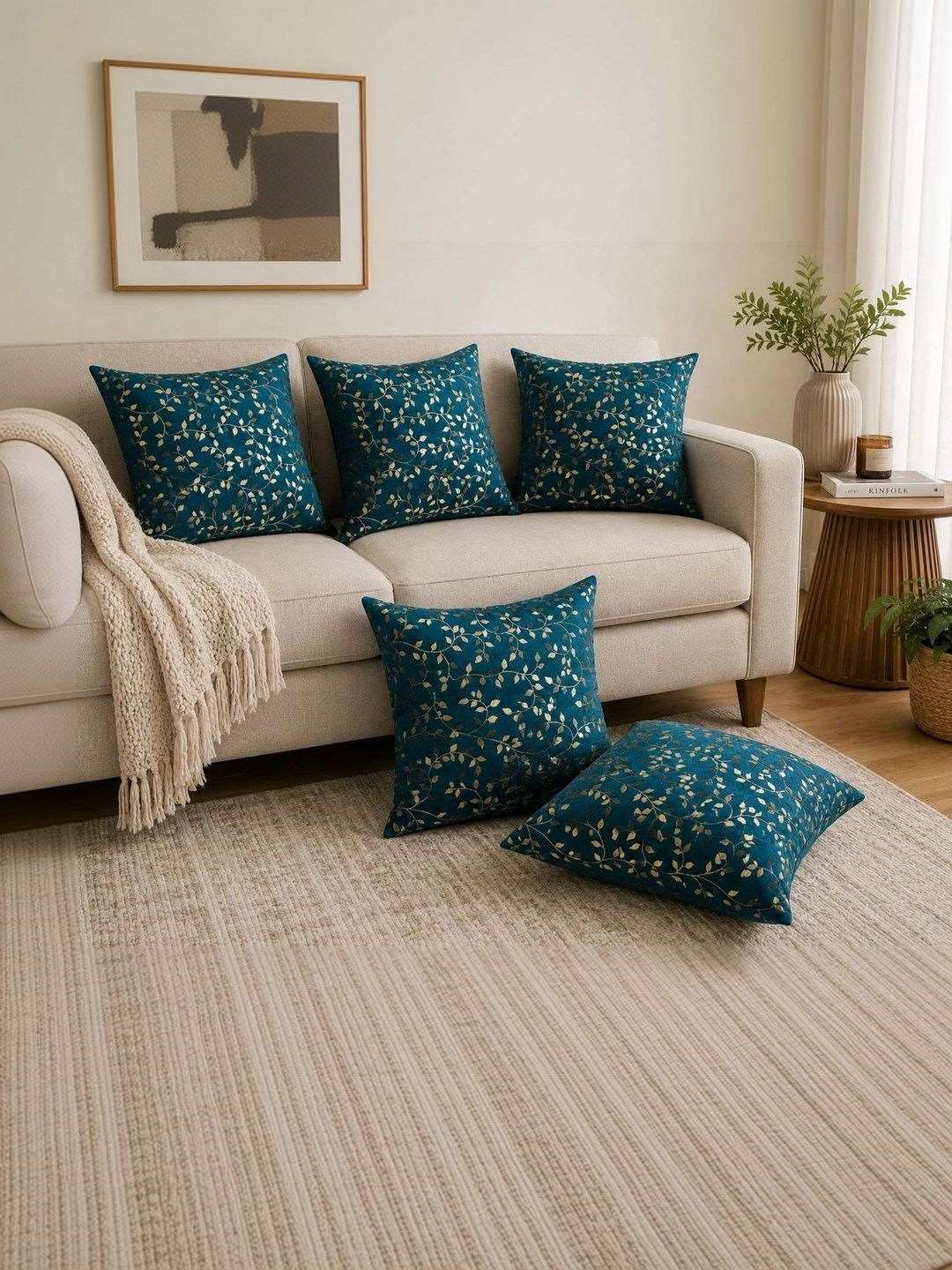 MONKDECOR Green Set of 5 Velvet Square Cushion Covers-image-44