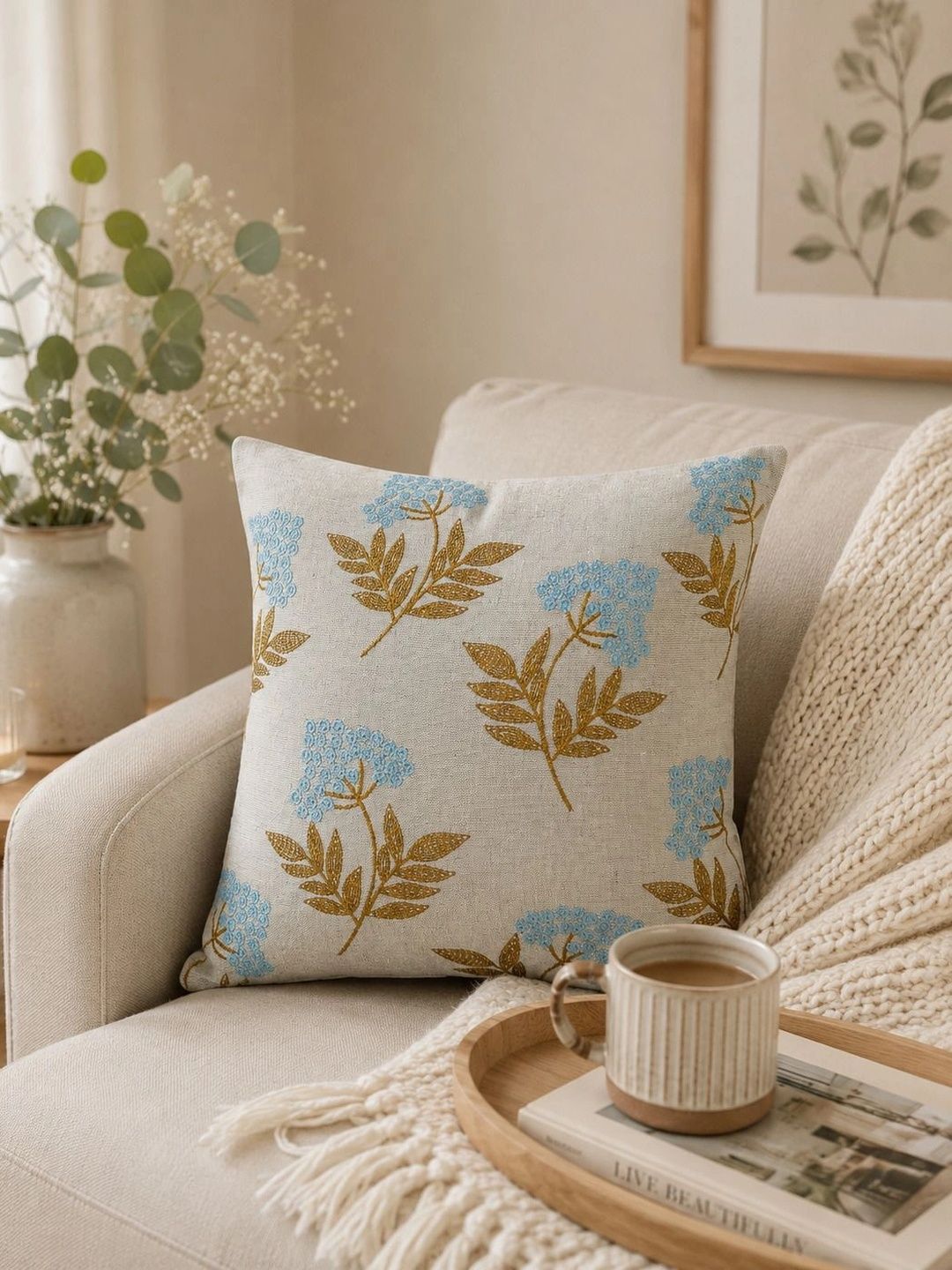 Mezposh Green & Multicoloured Floral Square Cushion Covers-picture-46