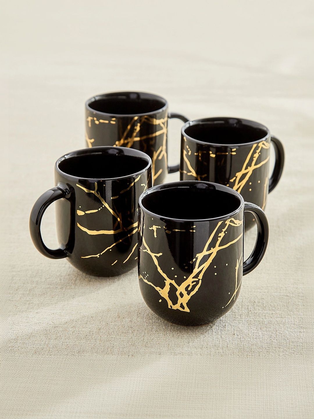Home Centre Black Printed Porcelain Glossy Mugs Set of Cups and Mugs-image-42