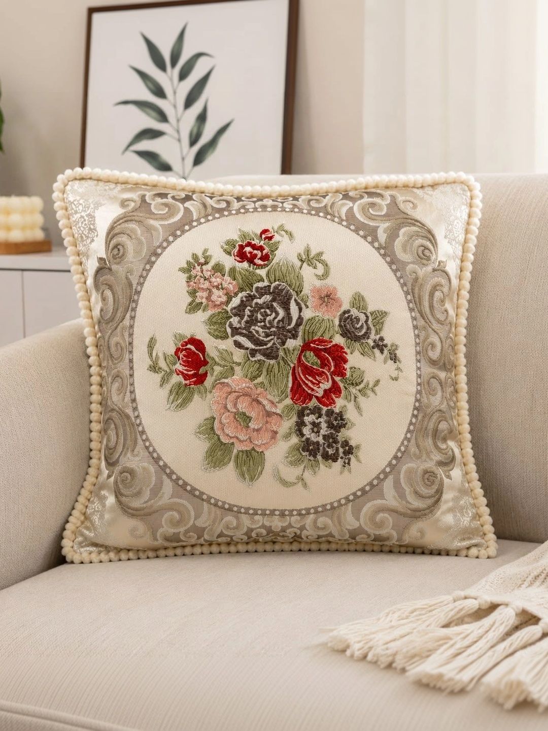 MONKDECOR White Floral Square Cushion Covers-picture-51