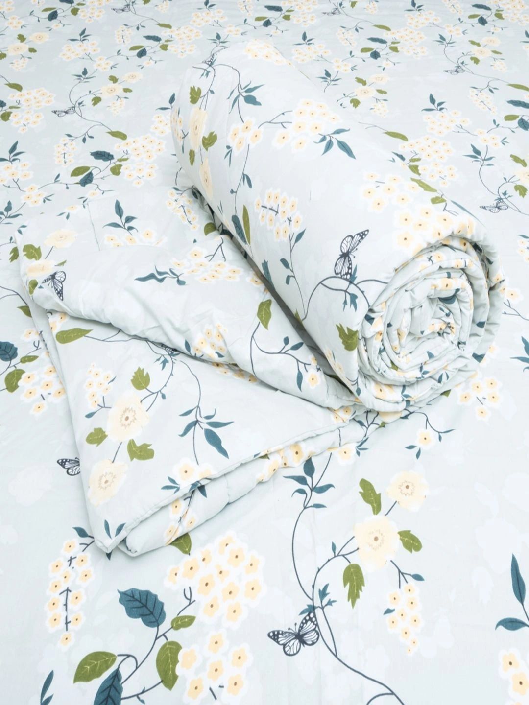 Threadwear Green Floral Polycotton 1 Piece Double Queen Regular Bedding Set-picture-12