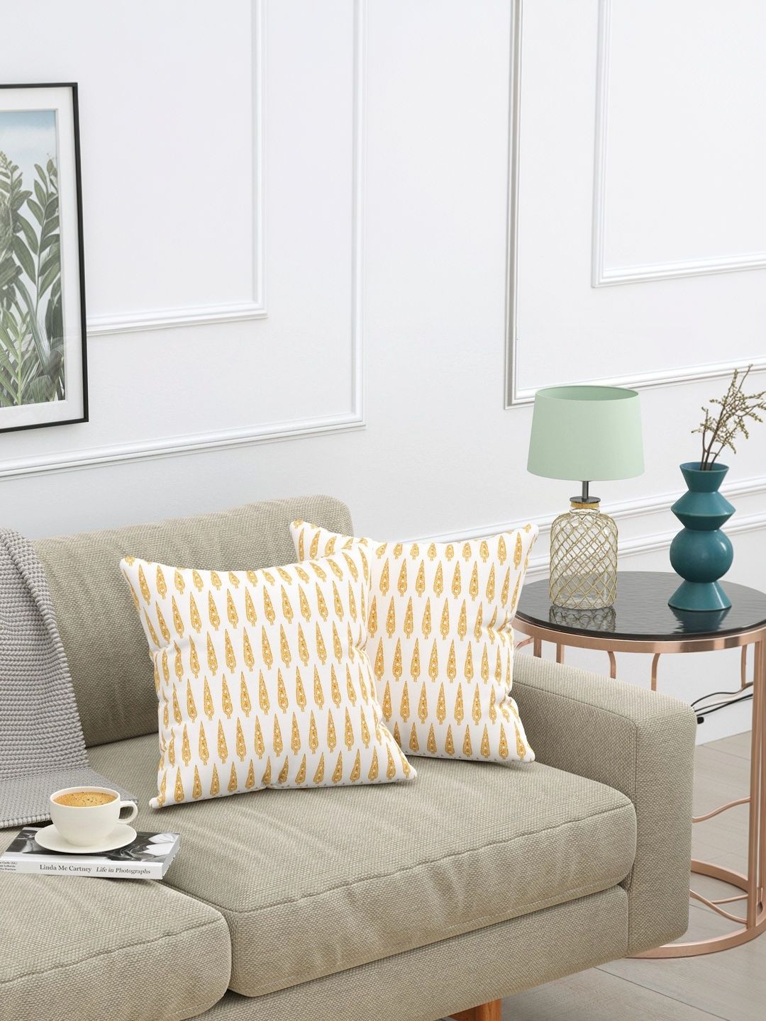 Texstylers Gold-Toned & White Set of 2 Square Cushion Covers-picture-41