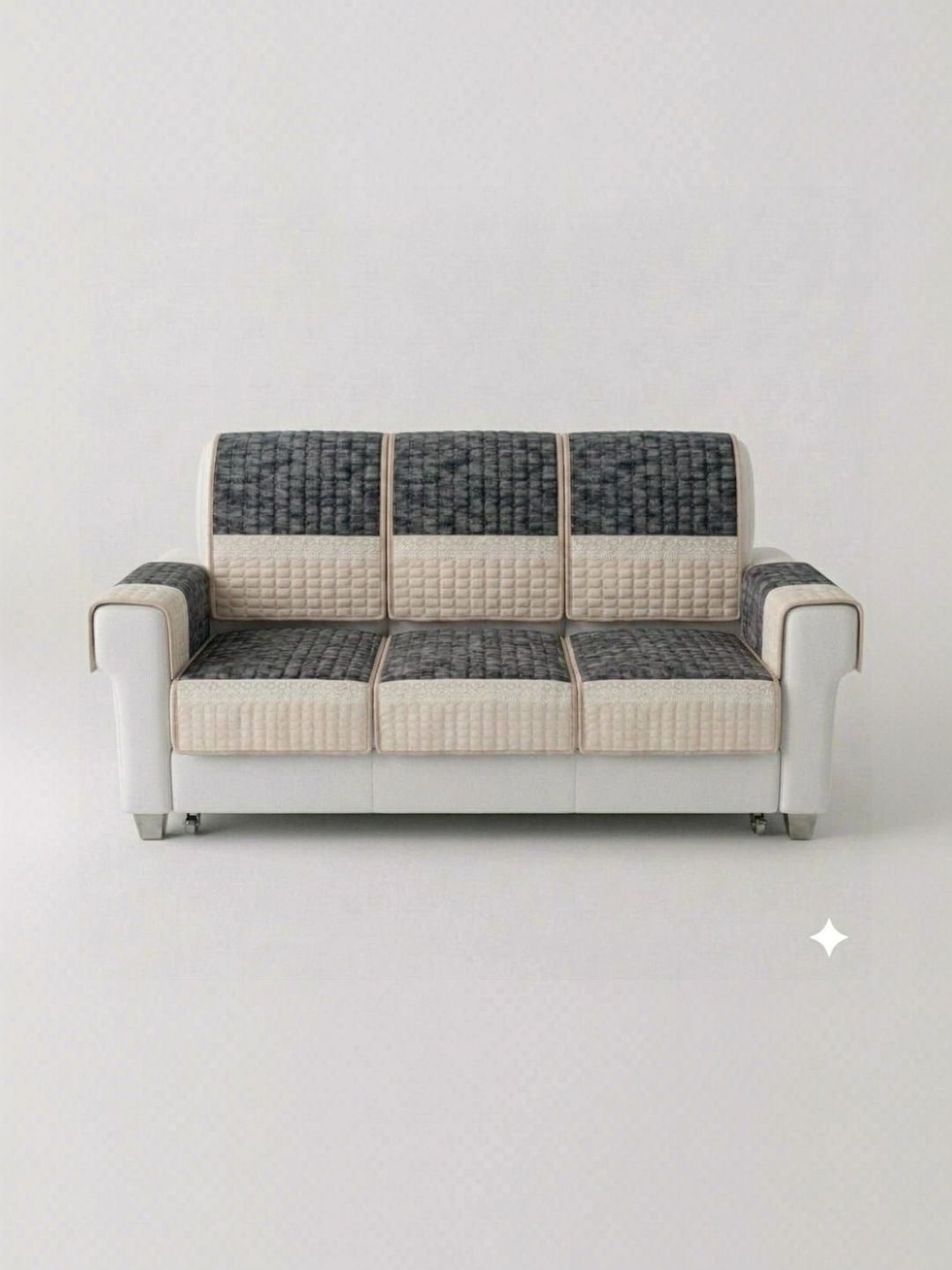 RAINBOW FURNISHINGS Grey Viscose Rayon Blend Sofa Cover With Arms-picture-45