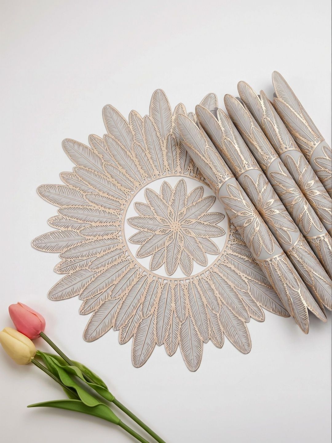 Dakshya Industries 6-Pcs Beige Round Table Placemats-picture-23