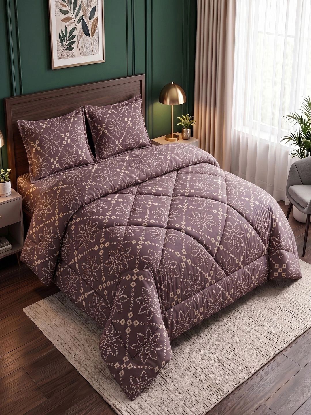 Threadwear Coffee Brown & Beige Floral Polycotton 1 Piece Double Queen Regular Bedding Set-picture-23