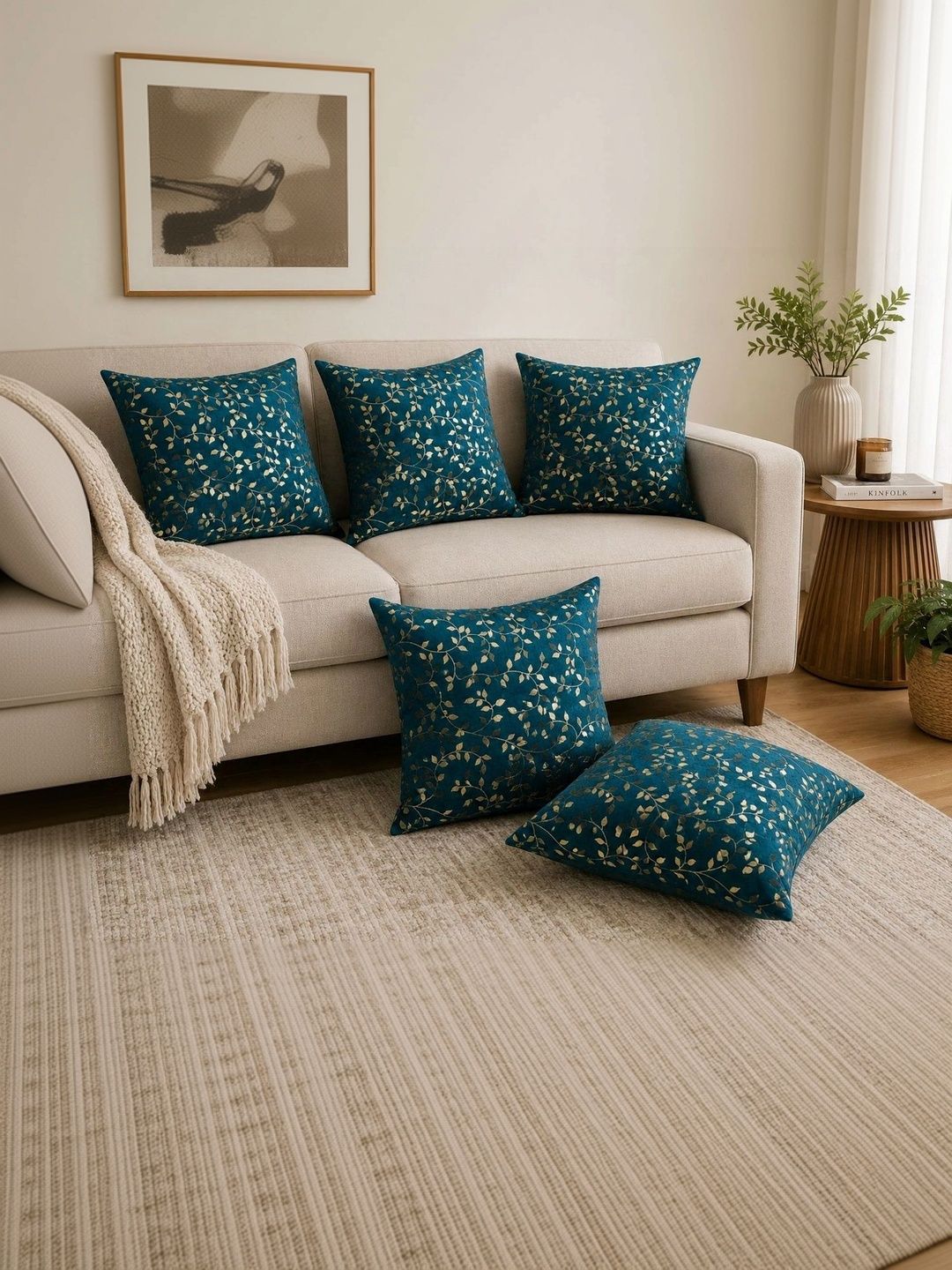 TANLOOMS Green Set of 5 Velvet Square Cushion Covers-image-46