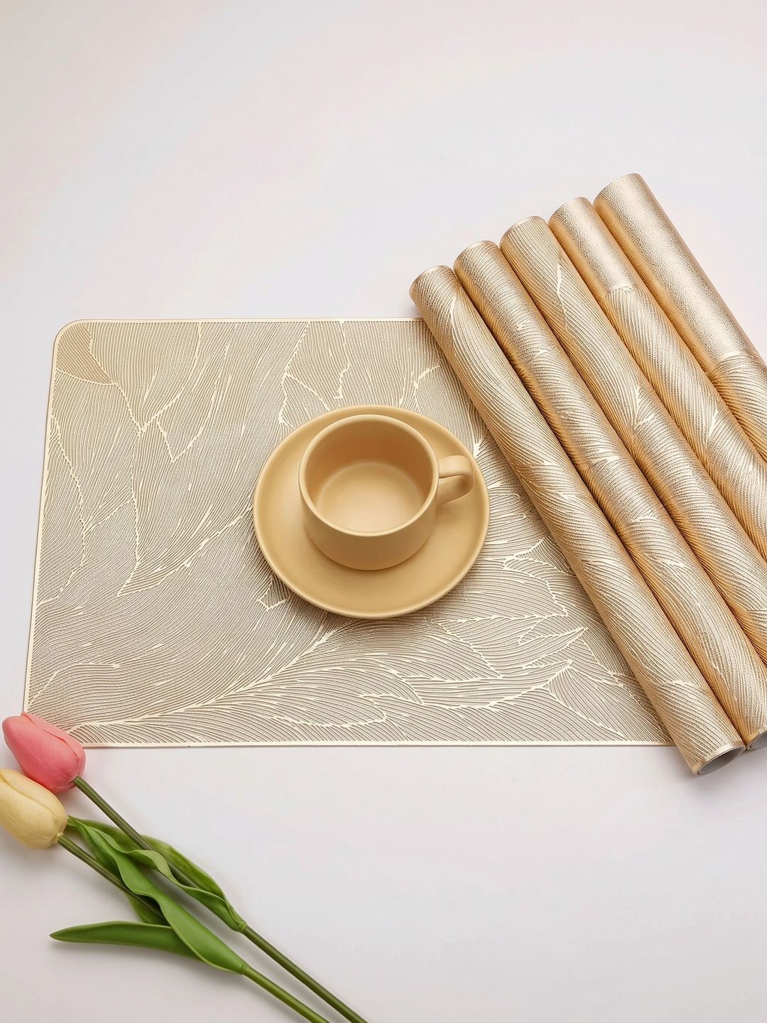 Dakshya Industries 6 Pieces Beige Rectangle Table Placemats-picture-42