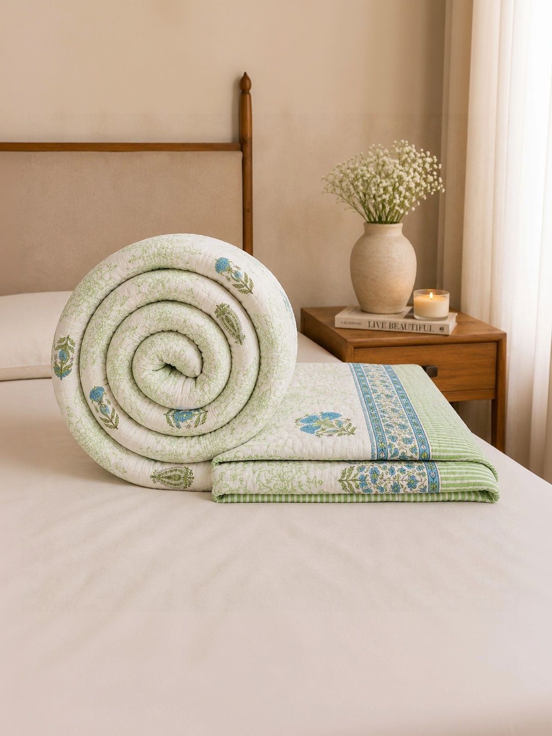 Natriel Blue & White Block Print Print Bedsheets-picture-31